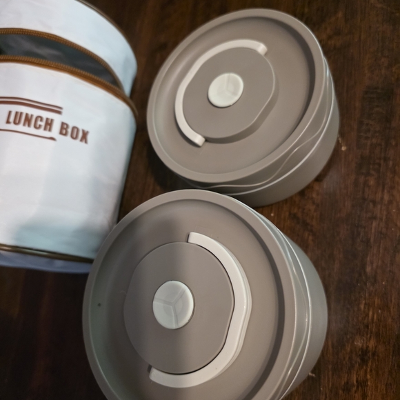 White Lunch Box with Brown Zipper - Picture 2 of 3